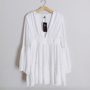 White Mini Dress with Long Sleeves